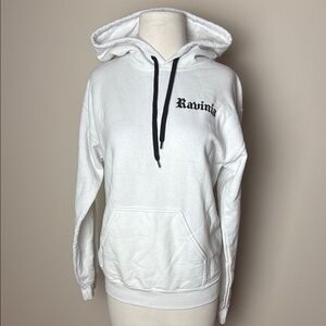 Ravinia Women's White Ling Sleeve Hoodie Black Drawstrings Size S